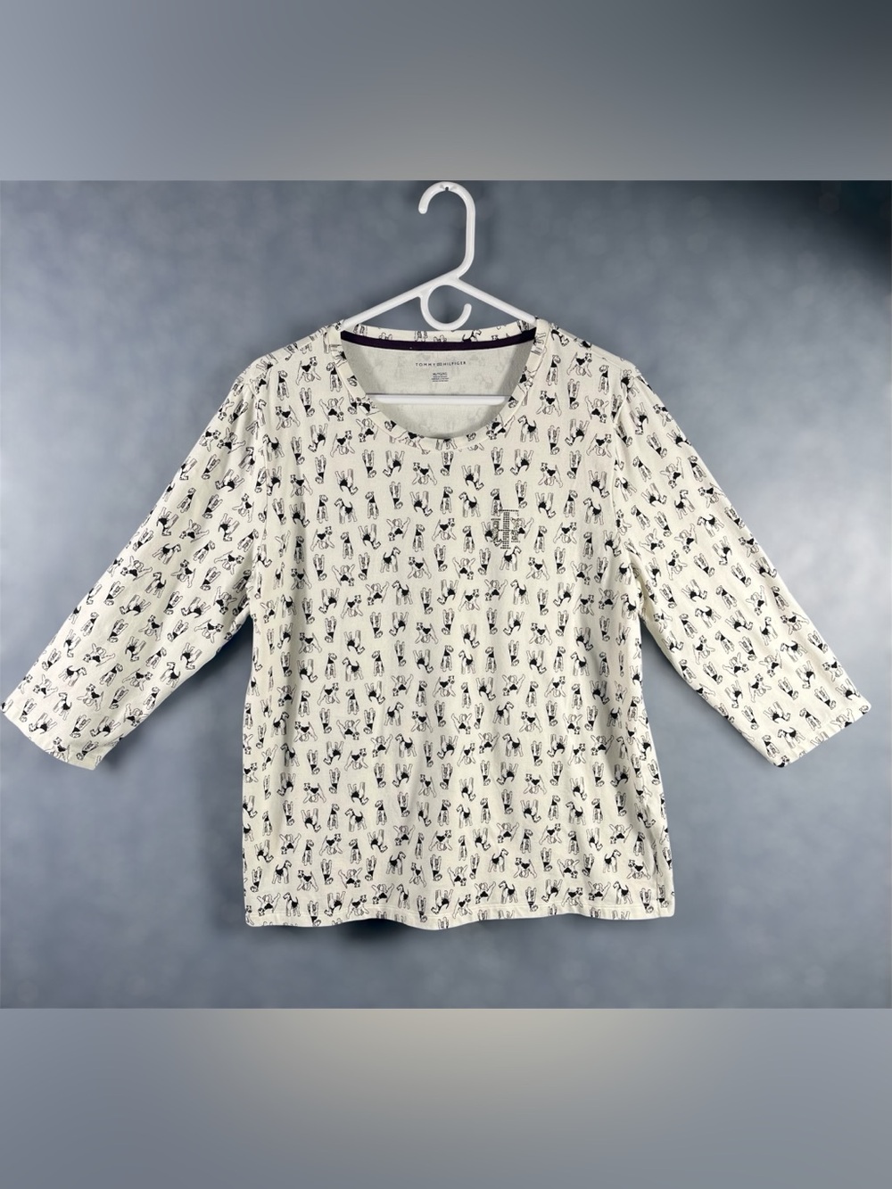 Tommy Hilfiger Cream Dog Print Long-Sleeve Graphic Tee